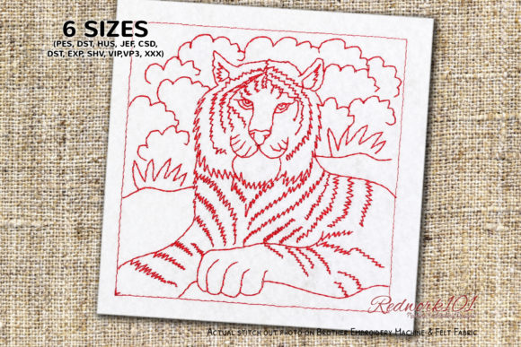 A Review of the Striped Tiger Sitting on Grass Redwork Design