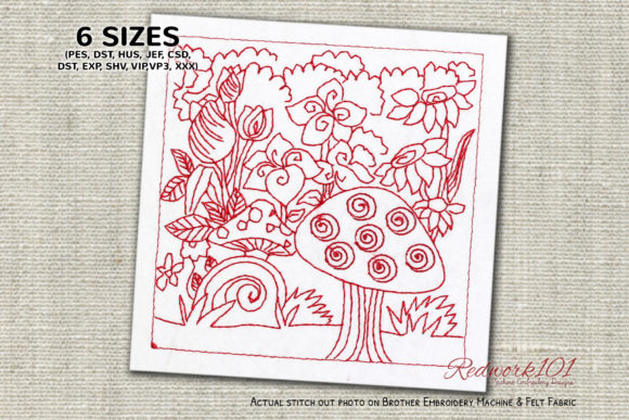 Design Review: Butterfly with Flower Redwork for Business Merch