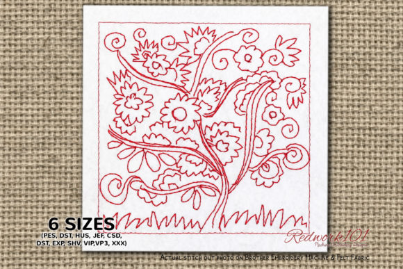 Embroidery Design Review: Flower Tree in Spring Redwork