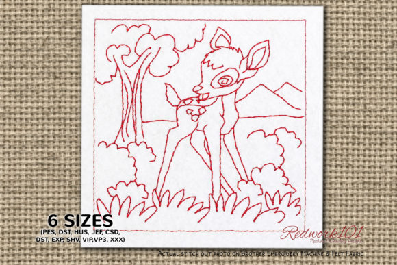 Evaluating the Baby Deer Forest Redwork Embroidery Design