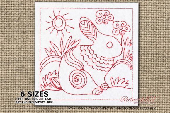 Rabbit Sitting on Meadow: A Redwork Embroidery Review