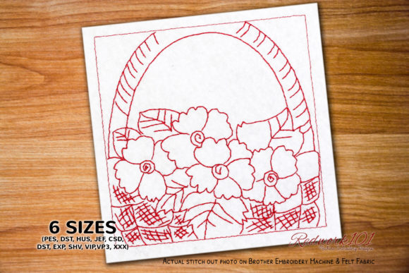 Reviewing the Beautiful Flower Basket Redwork Embroidery Design
