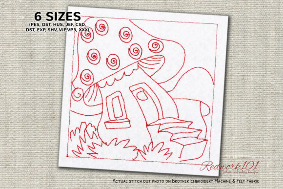 Testing the Cartoon Mushroom House Redwork Embroidery Design
